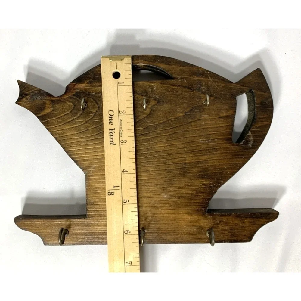 Wood Teapot Shaped Hanging‎ Key Holder Hooks Wall Decor Cottagecore Tea Vintage